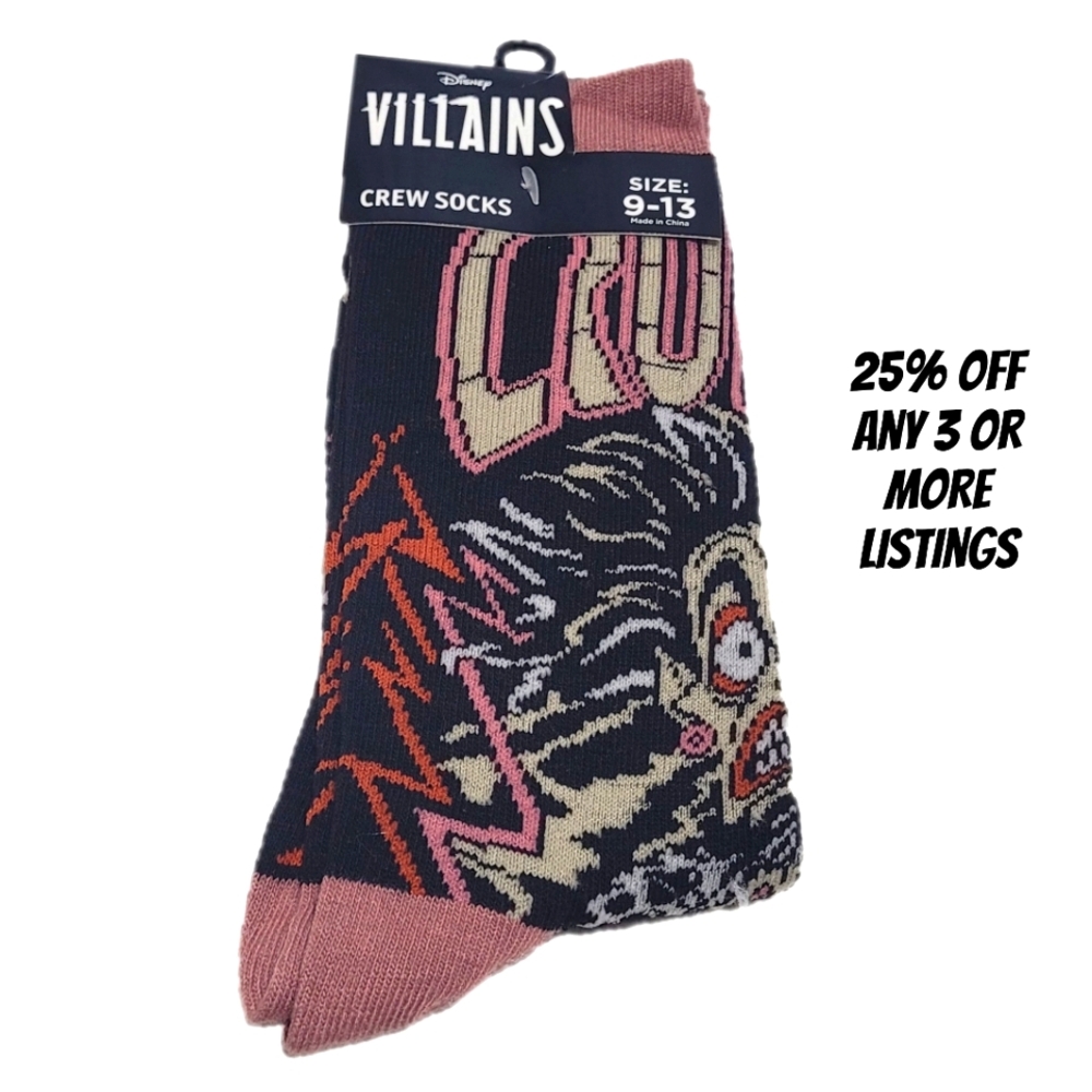Disney Casual Socks Black Pink Cruella De Vil Crew Socks Villains Graphic Print